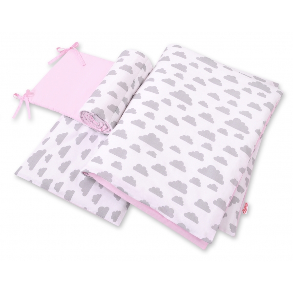 Bettwäsche Babybett Grau/Rosa Wolken