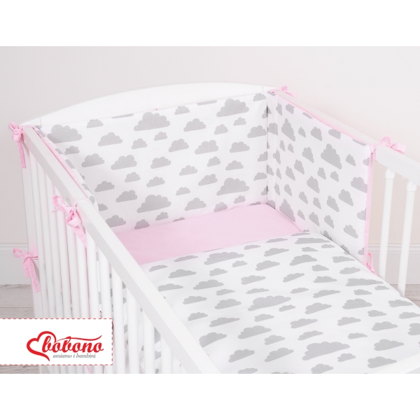 Bettwäsche Set für Babybett 3-tlg - doppelseitig - Wolken grau/rosa