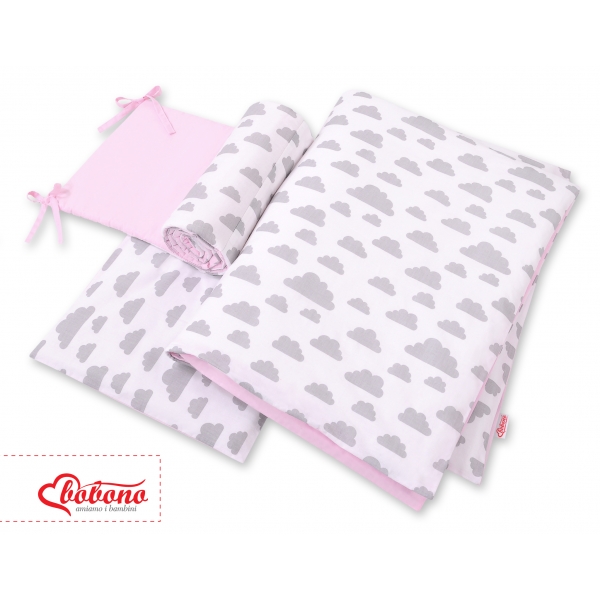 Bettwäsche Set für Babybett 3-tlg - doppelseitig - Wolken grau/rosa