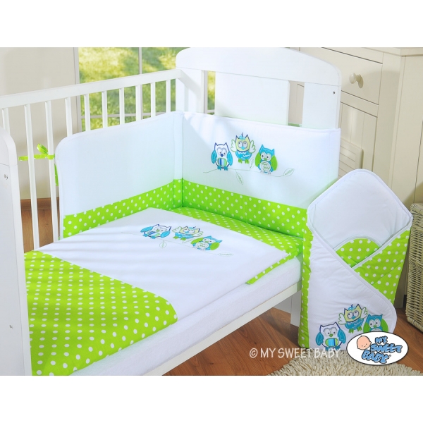 Bettwäsche Set für Babybett 3-tlg - Eulen Bigi Zibi & Adele grün