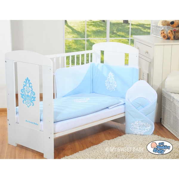 Bettwäsche Set für Babybett 3-tlg - Glamour blau-weiß