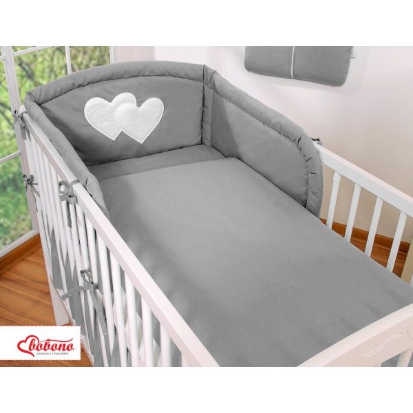 Bettwäsche Set für Babybett 3-tlg - Hängende Herzen anthrazit