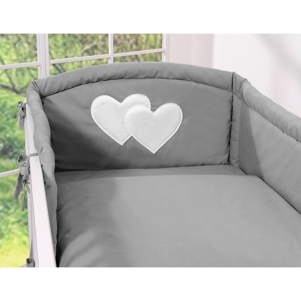 Bettwäsche Set für Babybett 3-tlg - Hängende Herzen anthrazit
