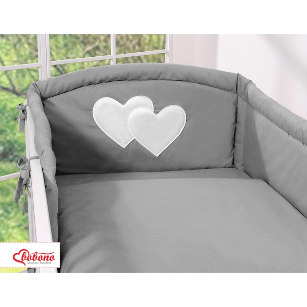 Bettwäsche Set für Babybett 3-tlg - Hängende Herzen anthrazit