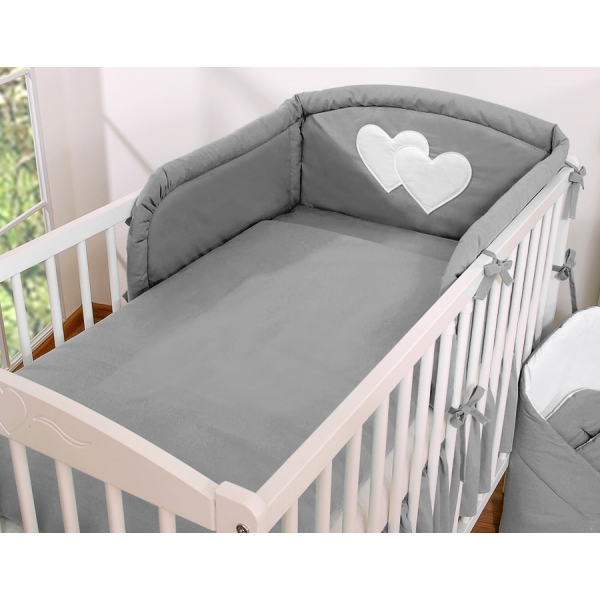 Bettwäsche Set für Babybett 3-tlg - Hängende Herzen anthrazit