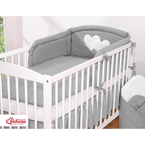 Bettwäsche Set für Babybett 3-tlg - Hängende Herzen anthrazit