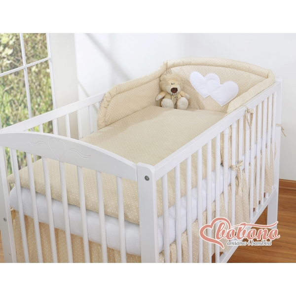 Bettwäsche Set für Babybett 3-tlg - Hängende Herzen Beige-Punktemuster