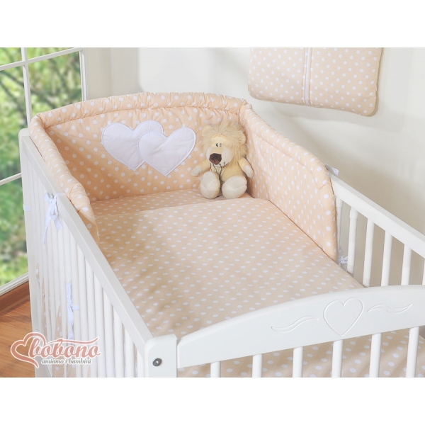Bettwäsche Set für Babybett 3-tlg - Hängende Herzen BeigeßPunktemuster