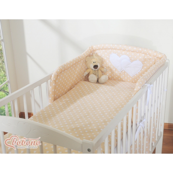 Bettwäsche Set für Babybett 3-tlg - Hängende Herzen BeigeßPunktemuster