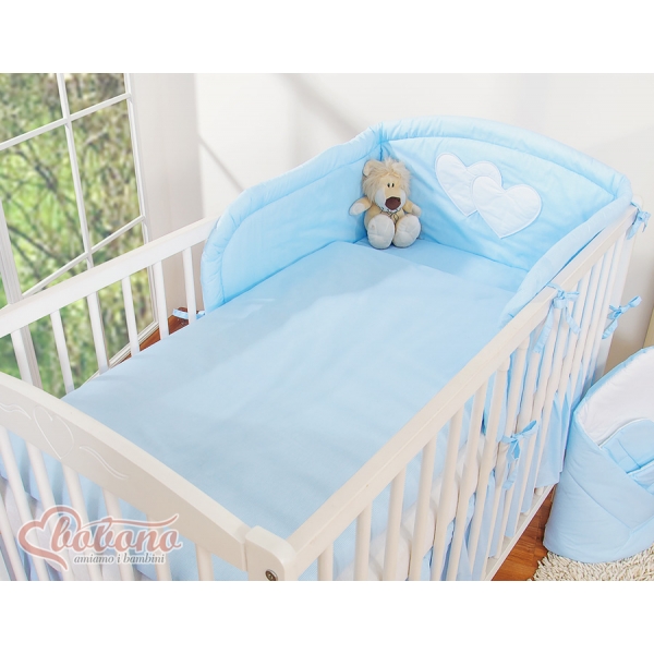 Bettwäsche Set für Babybett 3-tlg - Hängende Herzen blau gestreift