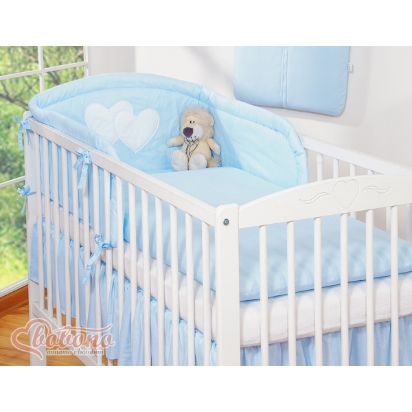 Bettwäsche Set für Babybett 3-tlg - Hängende Herzen blau gestreift