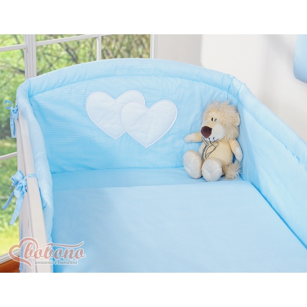 Bettwäsche Set für Babybett 3-tlg - Hängende Herzen blau gestreift