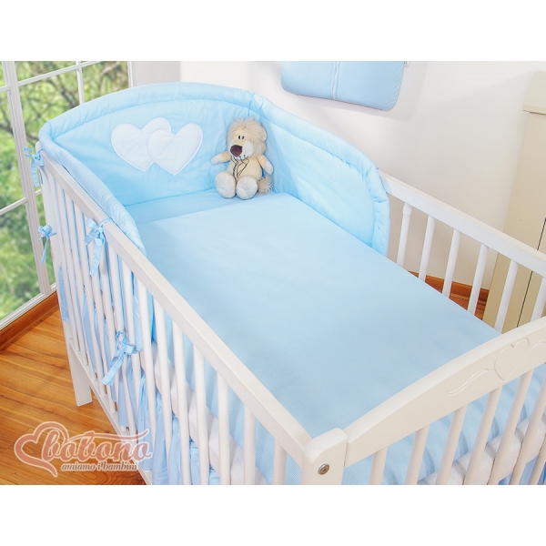 Bettwäsche Set für Babybett 3-tlg - Hängende Herzen blau gestreift