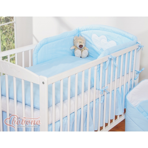 Bettwäsche Set für Babybett 3-tlg - Hängende Herzen blau gestreift