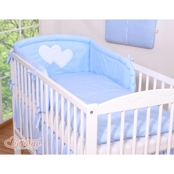 Bettwäsche Set für Babybett 3-tlg - Hängende Herzen Blau-Punktemuster