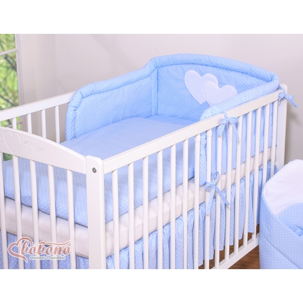 Bettwäsche Set für Babybett 3-tlg - Hängende Herzen Blau-Punktemuster