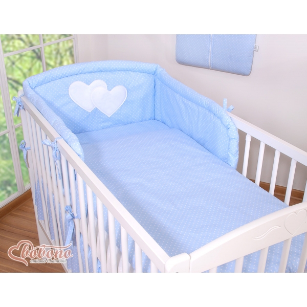 Bettwäsche Set für Babybett 3-tlg - Hängende Herzen Blau-Punktemuster