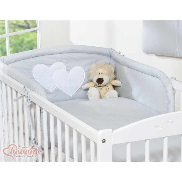 Bettwäsche Set für Babybett 3-tlg - Hängende Herzen grau