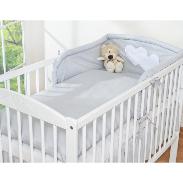 Bettwäsche Set für Babybett 3-tlg - Hängende Herzen grau