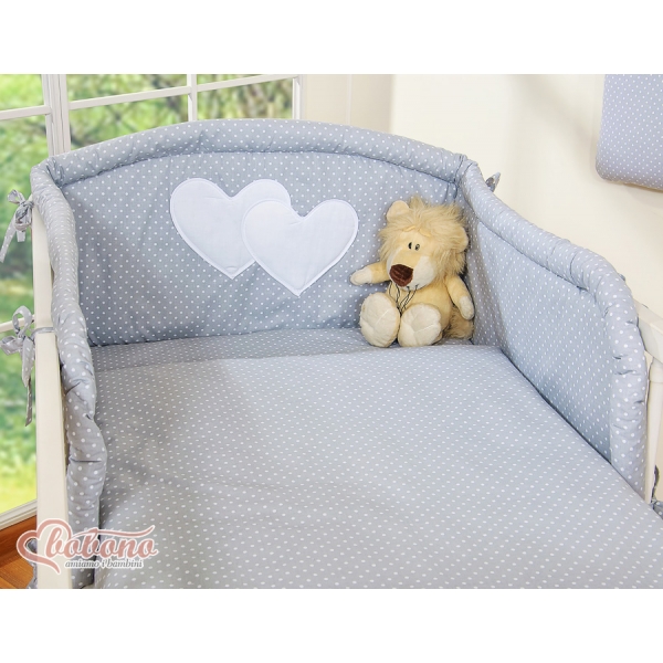 Bettwäsche Set für Babybett 3-tlg - Hängende Herzen Grey-Punktemuster