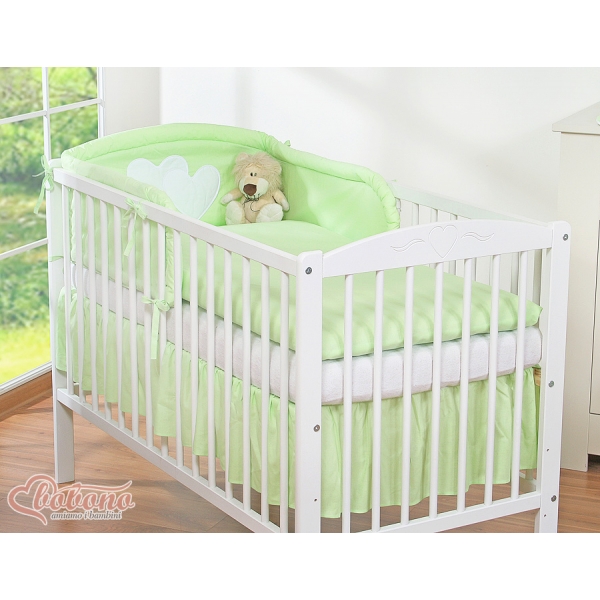 Bettwäsche Set für Babybett 3-tlg - Hängende Herzen grün