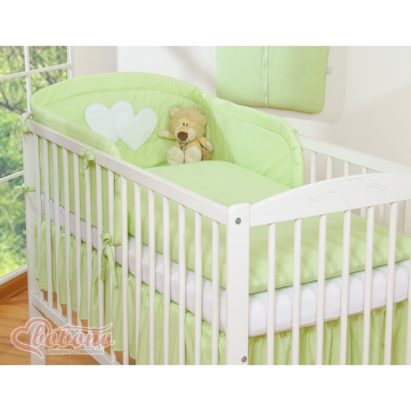 Bettwäsche Set für Babybett 3-tlg - Hängende Herzen grün gestreift