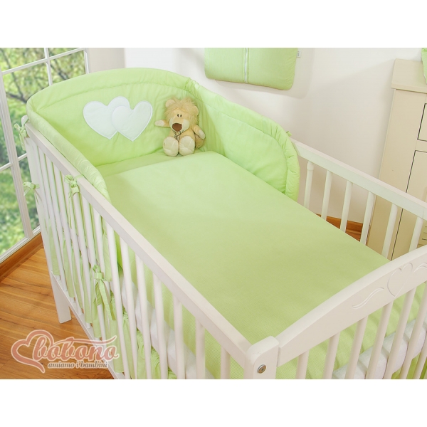 Bettwäsche Set für Babybett 3-tlg - Hängende Herzen grün gestreift