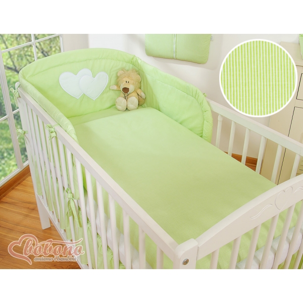 Bettwäsche Set für Babybett 3-tlg - Hängende Herzen grün gestreift