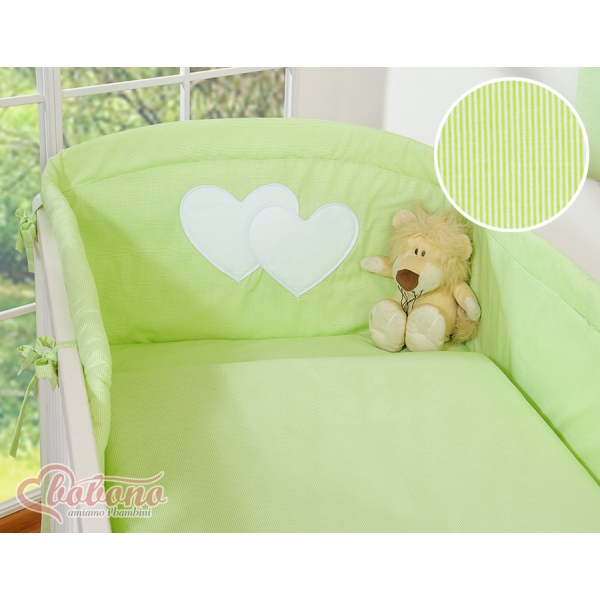 Bettwäsche Set für Babybett 3-tlg - Hängende Herzen grün gestreift