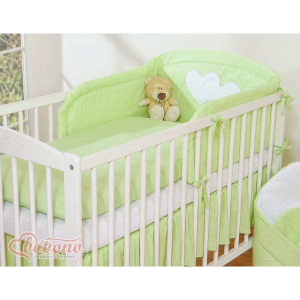 Bettwäsche Set für Babybett 3-tlg - Hängende Herzen grün gestreift