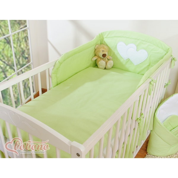 Bettwäsche Set für Babybett 3-tlg - Hängende Herzen grün gestreift