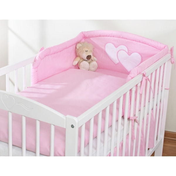 Bettwäsche Set für Babybett 3-tlg - Hängende Herzen rosa