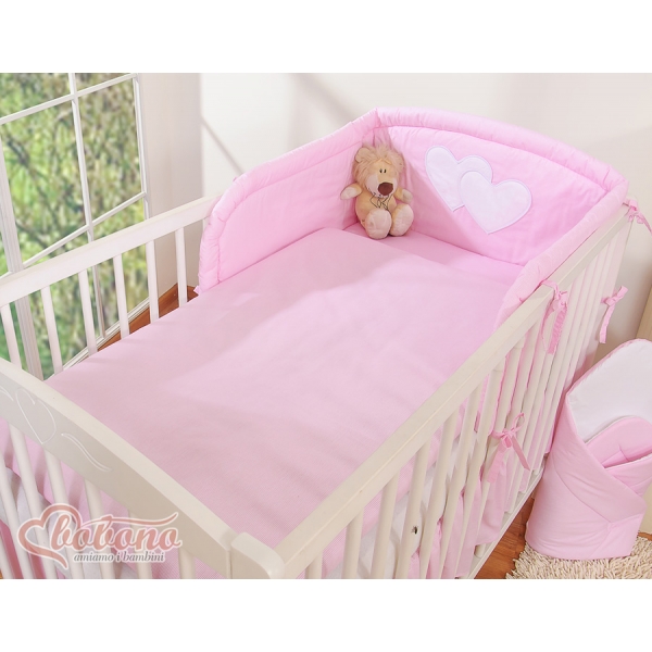 Bettwäsche Set für Babybett 3-tlg - Hängende Herzen rosa gestreift