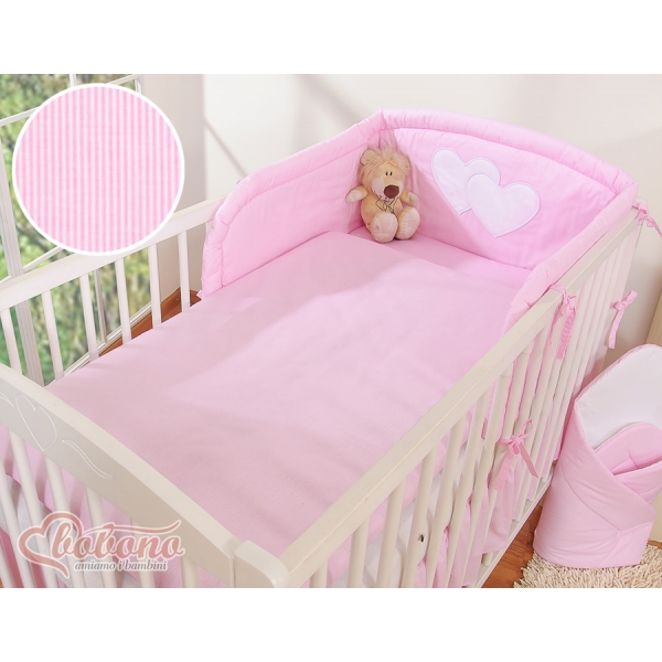 Bettwäsche Set für Babybett 3-tlg - Hängende Herzen rosa gestreift
