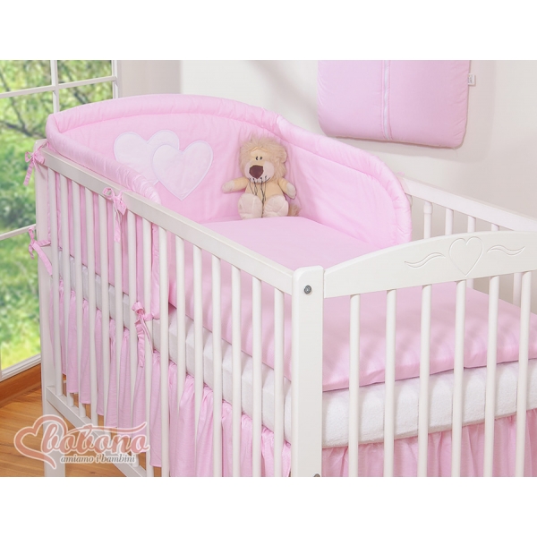 Bettwäsche Set für Babybett 3-tlg - Hängende Herzen rosa gestreift