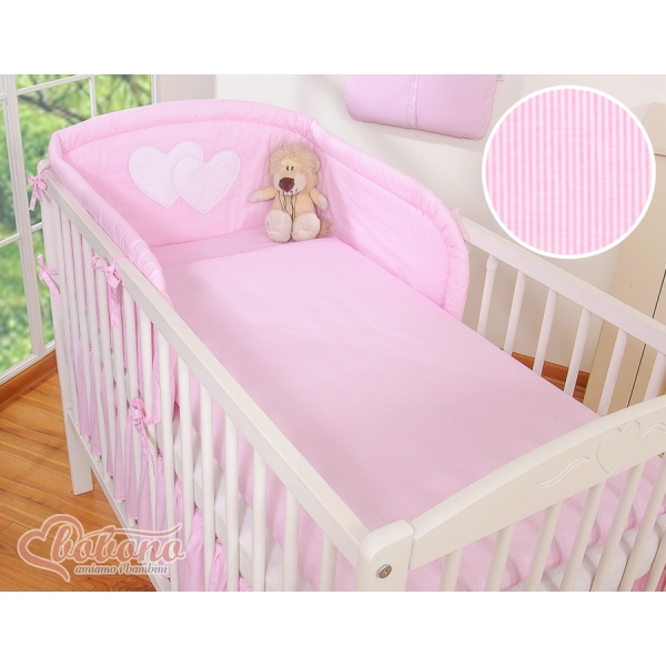 Bettwäsche Set für Babybett 3-tlg - Hängende Herzen rosa gestreift