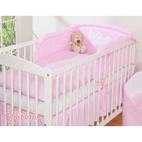 Bettwäsche Set für Babybett 3-tlg - Hängende Herzen rosa gestreift