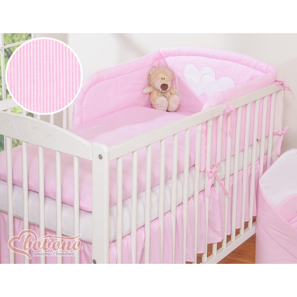 Bettwäsche Set für Babybett 3-tlg - Hängende Herzen rosa gestreift