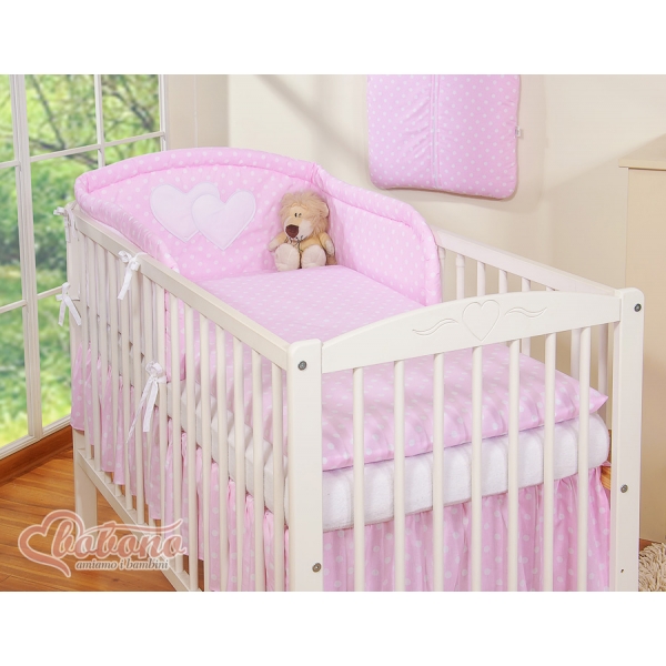 Bettwäsche Set für Babybett 3-tlg - Hängende Herzen Rosa-Punktemuster
