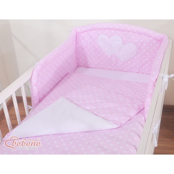 Bettwäsche Set für Babybett 3-tlg - Hängende Herzen Rosa-Punktemuster