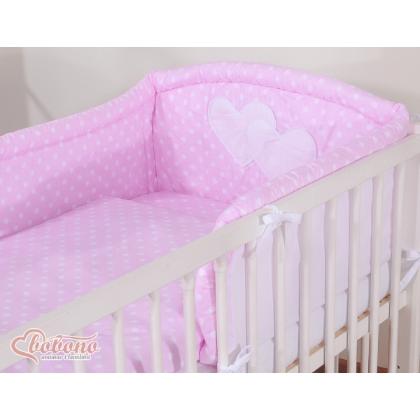 Bettwäsche Set für Babybett 3-tlg - Hängende Herzen Rosa-Punktemuster