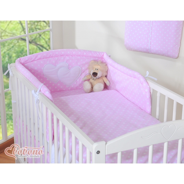 Bettwäsche Set für Babybett 3-tlg - Hängende Herzen Rosa-Punktemuster