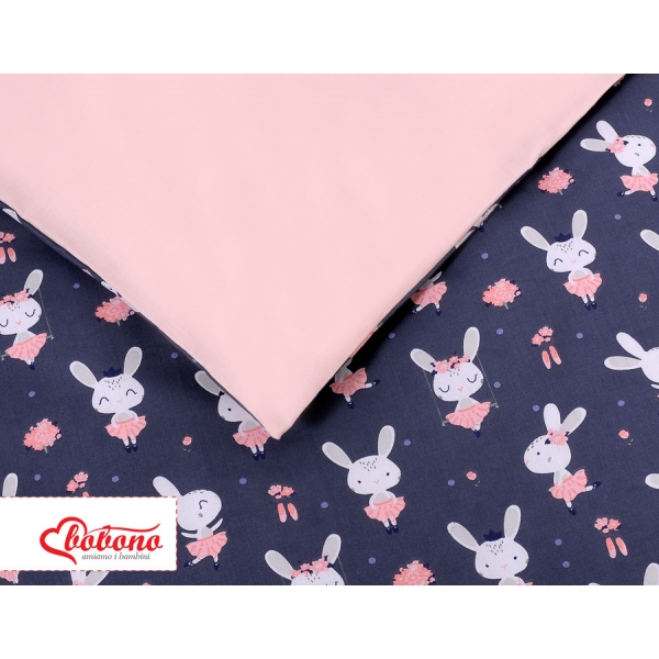 Bettwäsche Set für Babybett 3-tlg - Hasen dunkelblau