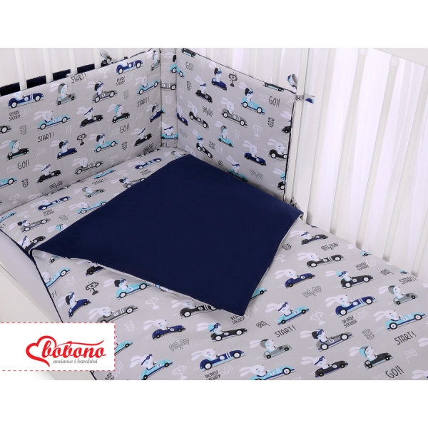 Bettwäsche Set für Babybett 3-tlg - Hasen grau