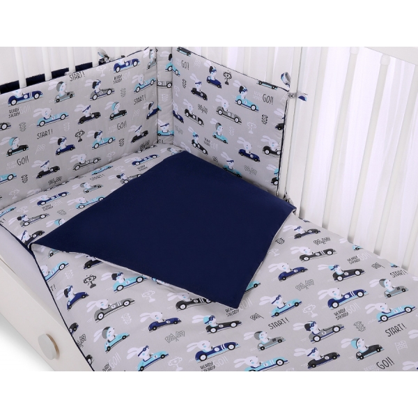 Bettwäsche Set für Babybett 3-tlg - Hasen grau