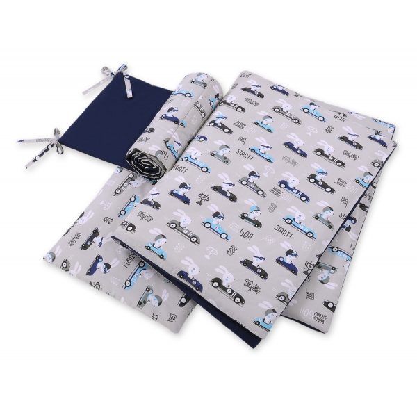 Bettwäsche Set für Babybett 3-tlg - Hasen grau
