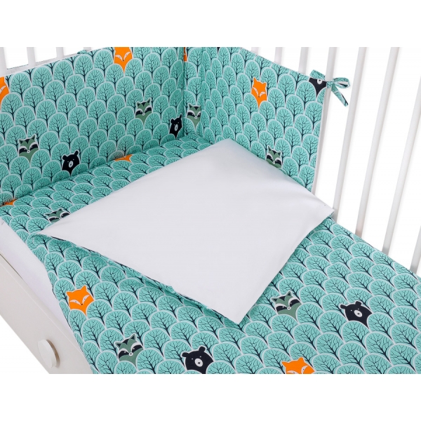 Bettwäsche Set für Babybett 3-tlg - Hasen - Minze Bäume