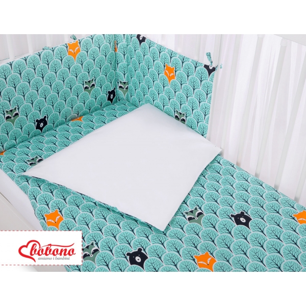 Bettwäsche Set für Babybett 3-tlg - Hasen - Minze Bäume