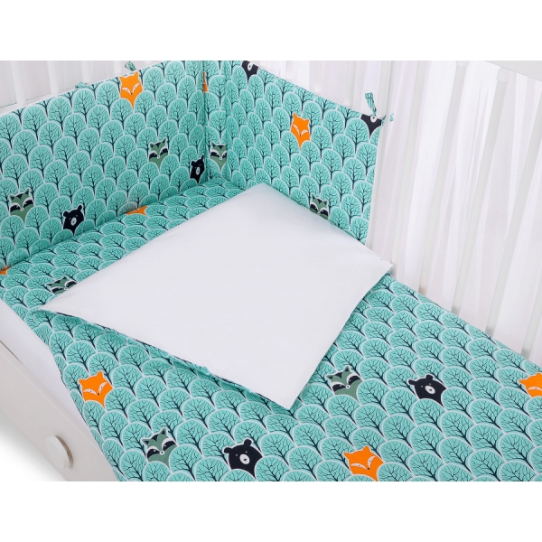 Bettwäsche Set für Babybett 3-tlg - Hasen - Minze Bäume