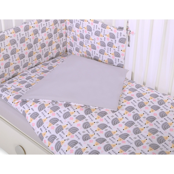 Bettwäsche Set für Babybett 3-tlg - Igel grau